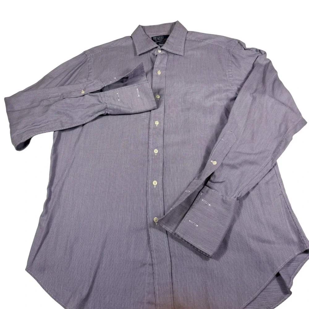 Polo Ralph Lauren Philip Dress Shirt 16 34 Purple White Micro Stripe French Cuff